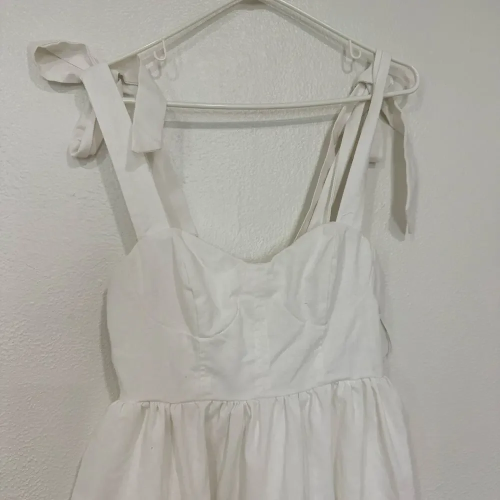 Lulus Tier-ly Delightful White Tie-Strap Tiered Bustier Mini Dress Size Small - Picture 3 of 12
